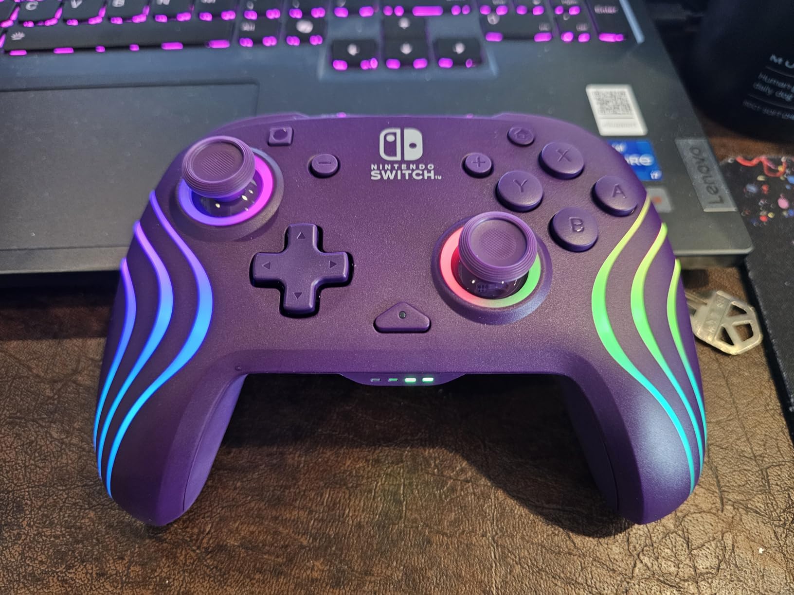 PDP Gaming Afterglow Wave Wireless Nintendo Switch Pro Controller - Officially Licensed, Nintendo Switch 2, Switch Lite/OLED, RGB LED Customization, App Controls, Rechargeable Battery Power - Purple - Customer Photo 1