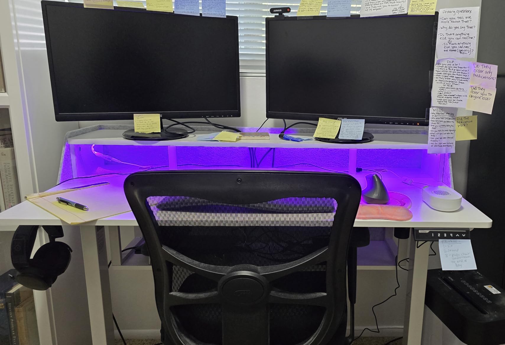 ErGear Standing Desk with LED Strip, 55″ x 28″ Electric Height Adjustable RGB Gaming Table with Shelf, Sit Stand Desk with Dual Cable Holes, C-Clamp Mount Compatible, 4 Preset Heights, White - Customer Photo 1