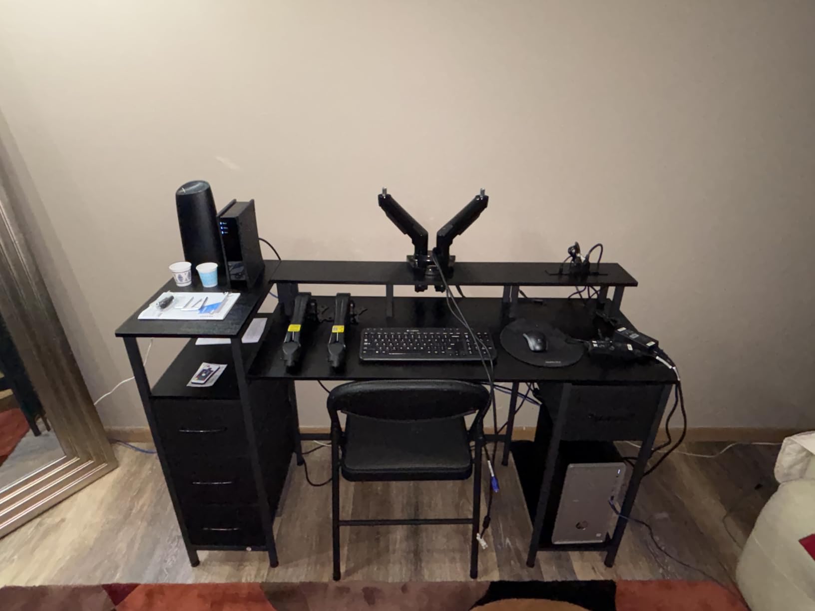 47 Inch Computer Desk with 5 Fabric Storage Drawers,Gaming Desk with Power Outlets & LED Lights,Reversible Home Office Desk with Monitor Stand for Working Writing Study, Black - Customer Photo 2