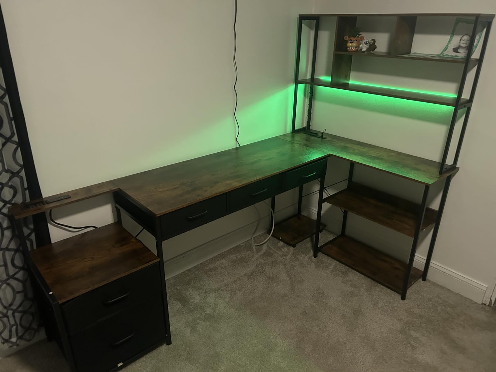 AODK 79 inch L Shaped Desk with 5 Drawers, Reversible L Shaped Gaming Desk with LED Light & 2 Power Outlets, Computer Desk with Storage Shelves for Home Office, Black - Customer Photo 1