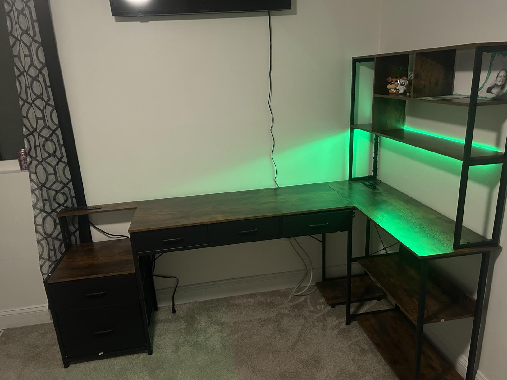 AODK 79 inch L Shaped Desk with 5 Drawers, Reversible L Shaped Gaming Desk with LED Light & 2 Power Outlets, Computer Desk with Storage Shelves for Home Office, Black - Customer Photo 2