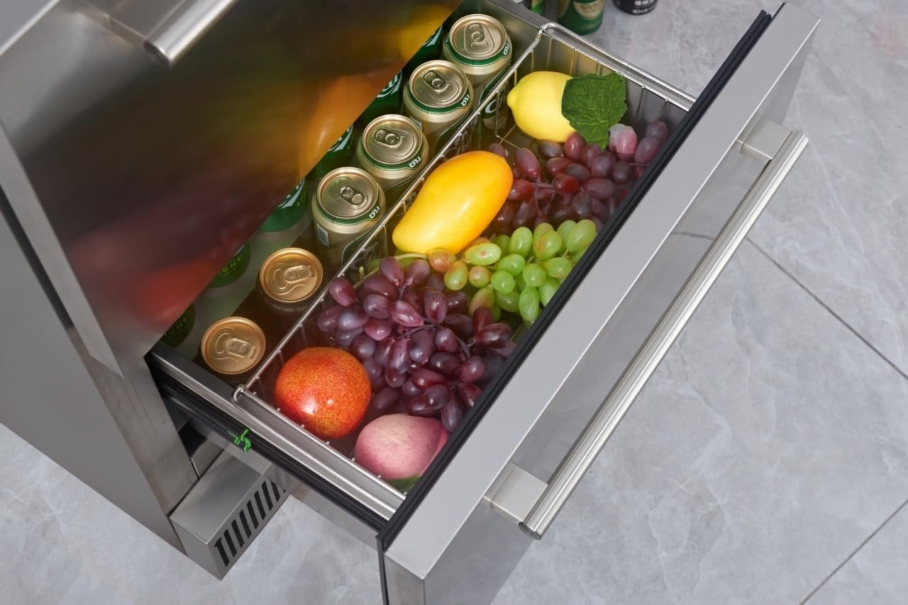 15 Inch Double Drawer Refrigerator,Under Counter Beverage Fridge for Indoor Outdoor Kitchen,3.39 Cu.Ft. Waterproof Black Stainless Steel Refrigerator - Customer Photo 2