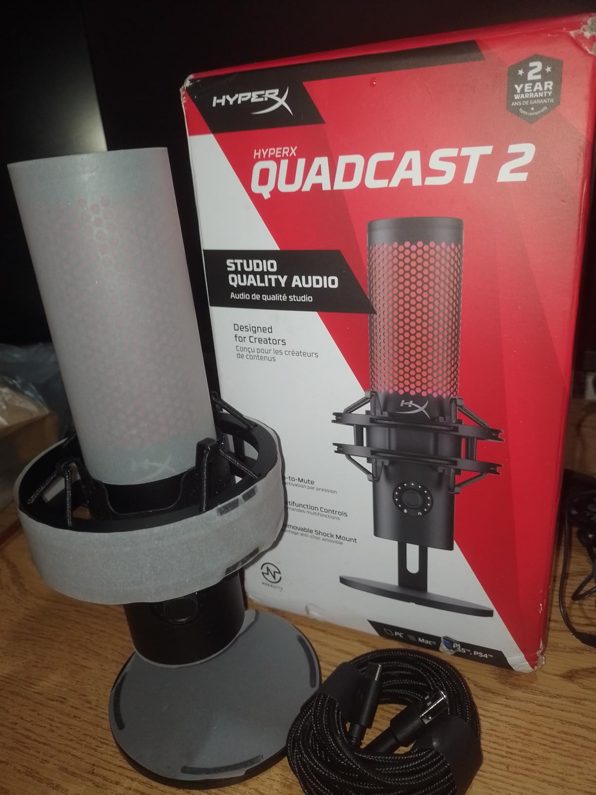 HyperX QuadCast 2 – USB Microphone for Gaming, Streaming and Podcasting, with On-Board Controls, LED Lighting, Removable Shock Mount, PC, Mac, PS5, PS4, USB-C - Black Customer Review HyperX QuadCast 2 – USB Microphone for Gaming, Streaming and Podcasting, with On-Board Controls, LED Lighting, Removable Shock Mount, PC, Mac, PS5, PS4, USB-C - Black - Customer Photo 1