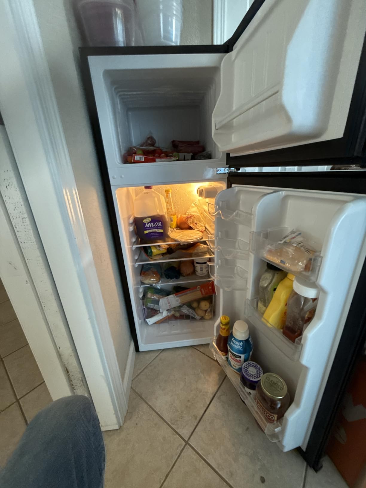 Upstreman 4.0 Cu.Ft. Mini Fridge with Freezer, Dorm Essentials, Double Door, Small Refrigerator for Office, Dorm, Bedroom, Adjustable Thermostat, Large Capacity, Stainless-SR401 - Customer Photo 1