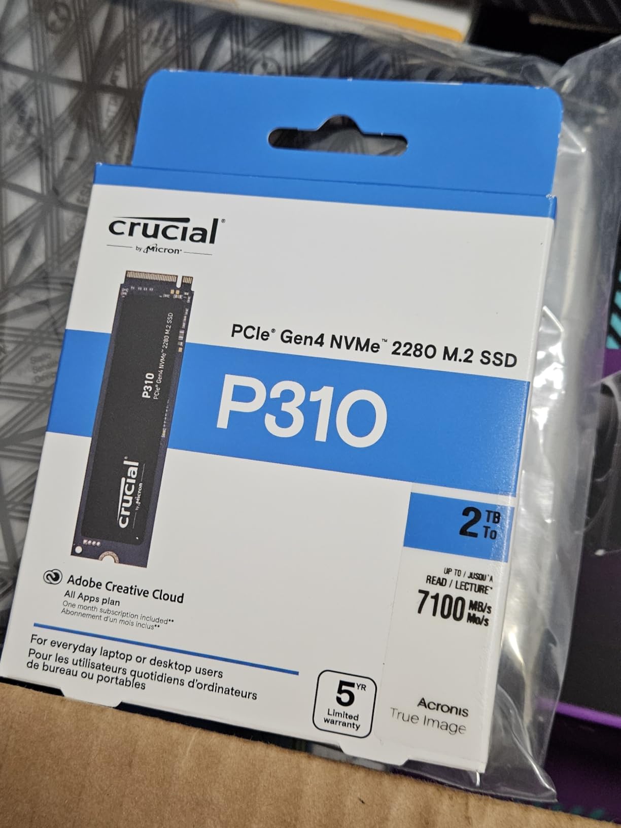 Crucial P310 500GB SSD, PCIe Gen4 NVMe M.2 2280, Up to 6,600MB/s, for Laptop, Desktop (PC), & Handheld Gaming Consoles, Includes Acronis Data Recovery Software, Solid State Drive - CT500P310SSD801 - Customer Photo 2
