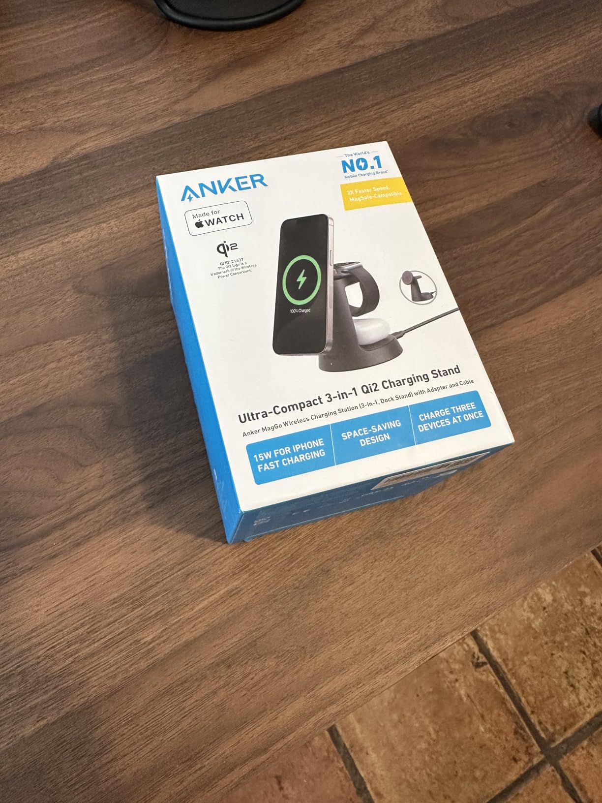 Anker MagSafe Charger Compatible, MagGo 3-in-1 Charging Station, Nano Charging Stand, Qi2 Certified 15W Magnetic Wireless Charger Dock, for iPhone17/16/15/14, Apple Watch,AirPods (Adapter Included) - Customer Photo 1