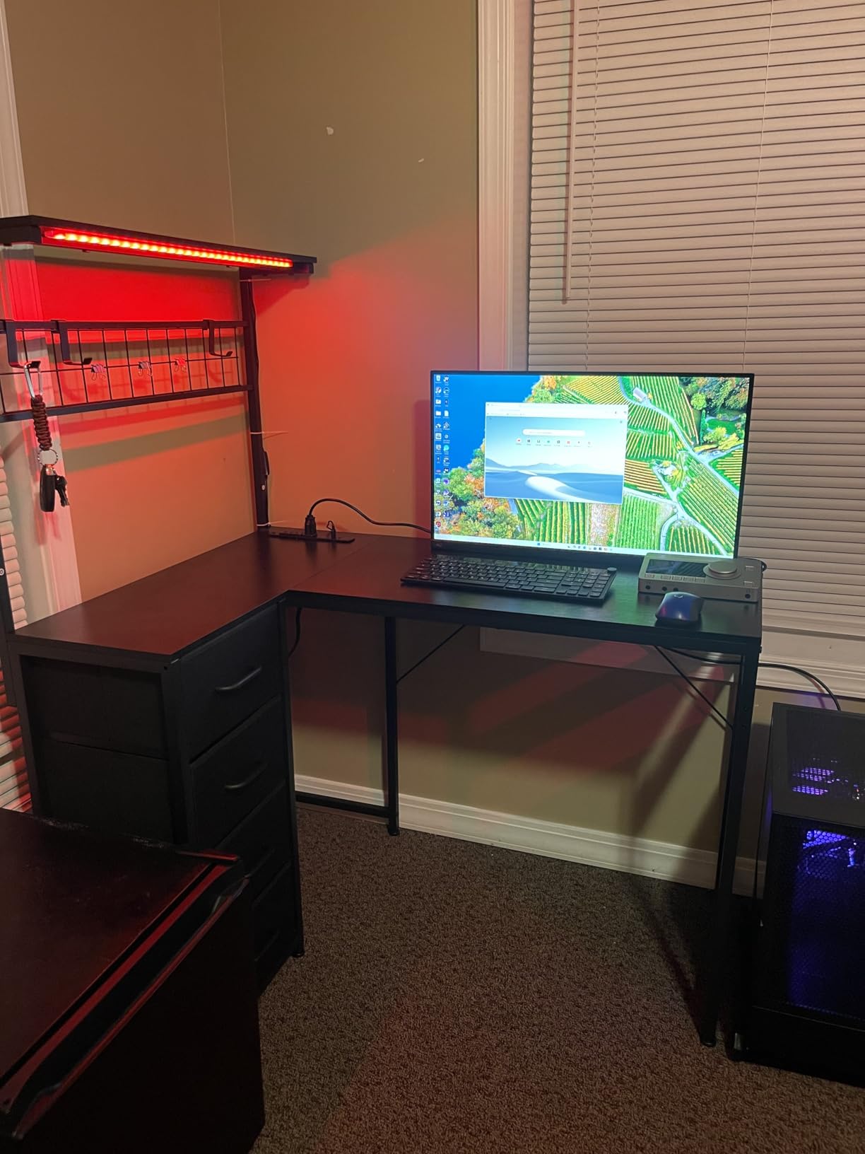 MOTPK L Shaped Gaming Desk with Shelf & 4 Drawers, 43