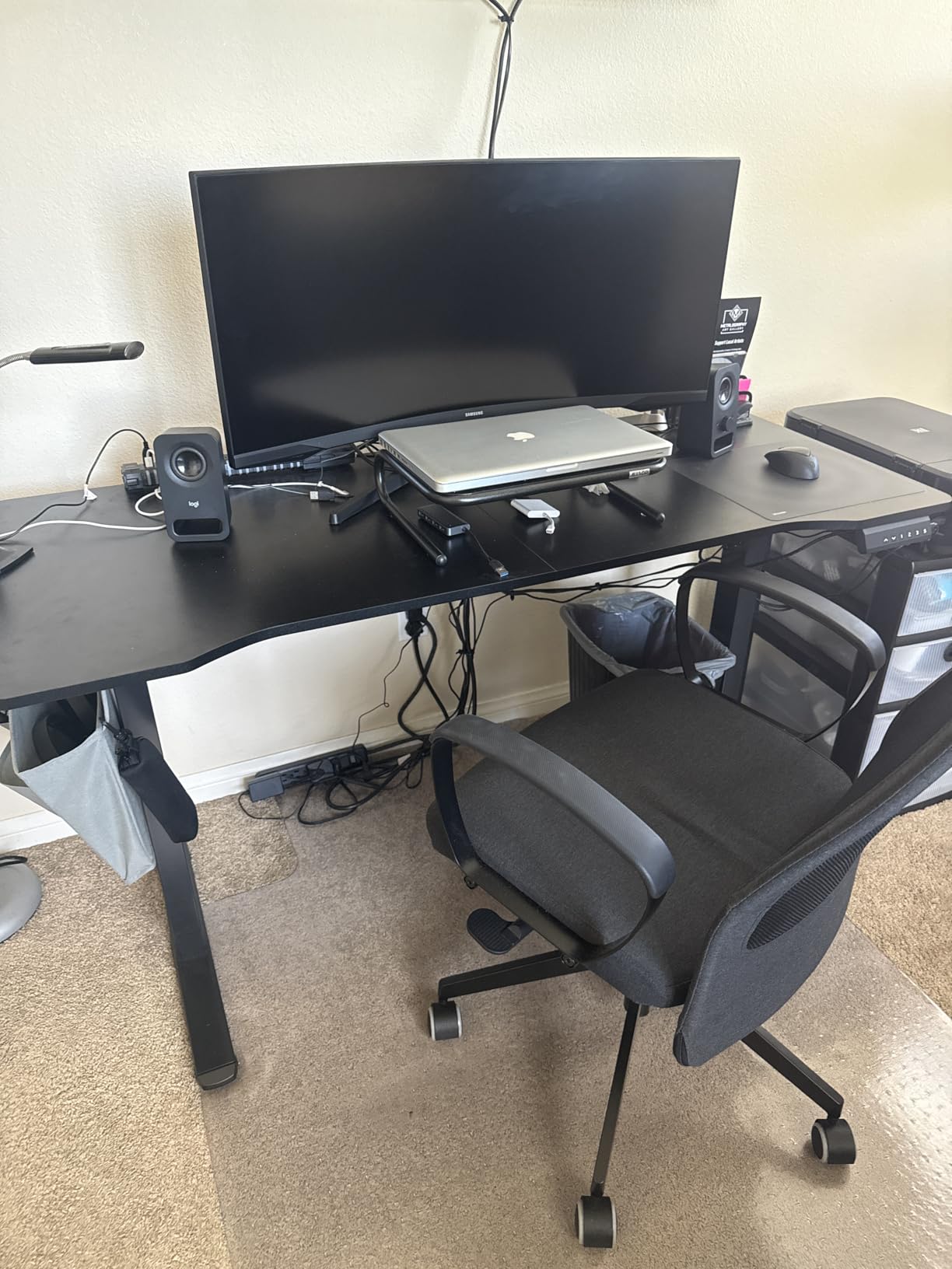 EnHomee Electric Gaming Standing Desk with LED Lights,48 x 24 Inch Height Adjustable Computer Desk with 3 Memory Preset,Gaming Sit Stand Desk with Storage Side Pocket and Cable Management,Black - Customer Photo 1