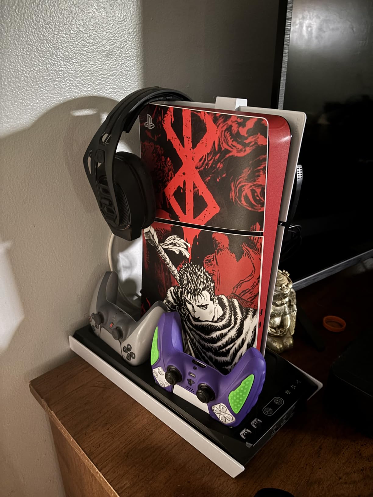 PS5 Slim Skin Compatible with PS5 Console Slim Disc Edition, Controller Skin Set – Dark Warrior Anime Art | Matte Finish | Scratch-Resistant, Protects from Dust | Precise Fit, Fade-Proof HD Print - Customer Photo 1