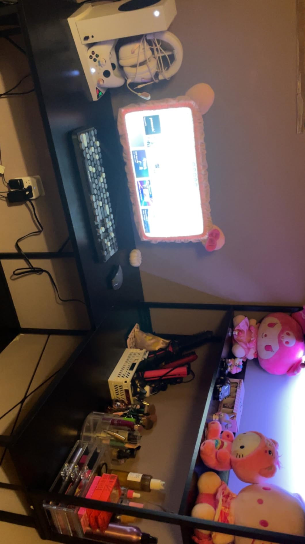 ODK 53 Inch L Shaped Desk with LED Lighting, Reversible Gaming Desk with Power Outlets, Cornor Computer Table with Storage Shelves & Bag & Iron Hook, Home Office Table for Writing, Study, Black - Customer Photo 2