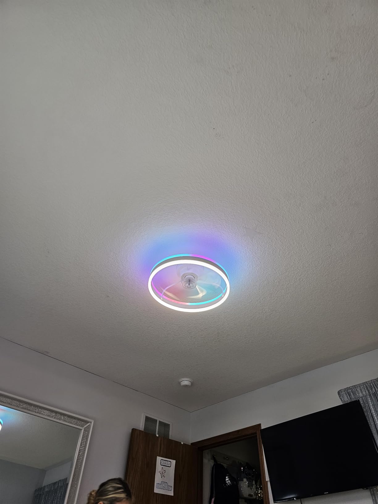 Lumary Smart WiFi Ceiling Fans with Lights, RGBAI Flush Mount Ceiling Fans with Lights and Remote, Dual Lighting Mode Modern LED Low Profile Ceiling Fan for Bedroom Works with Alexa Google, 20in Black Customer Review Lumary Smart WiFi Ceiling Fans with Lights, RGBAI Flush Mount Ceiling Fans with Lights and Remote, Dual Lighting Mode Modern LED Low Profile Ceiling Fan for Bedroom Works with Alexa Google, 20in Black - Customer Photo 3