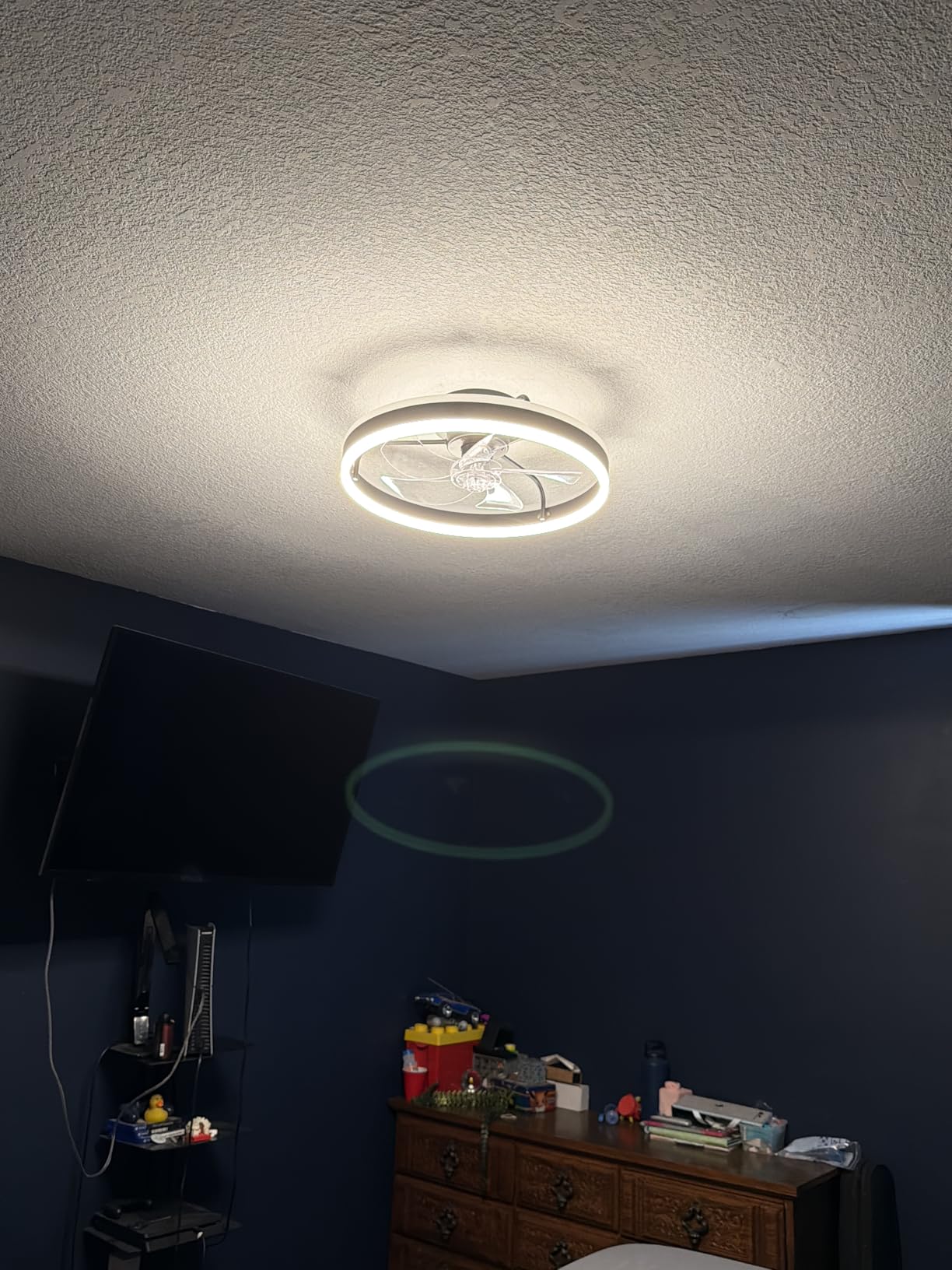 Lumary Smart WiFi Ceiling Fans with Lights, RGBAI Flush Mount Ceiling Fans with Lights and Remote, Dual Lighting Mode Modern LED Low Profile Ceiling Fan for Bedroom Works with Alexa Google, 20in White Customer Review Lumary Smart WiFi Ceiling Fans with Lights, RGBAI Flush Mount Ceiling Fans with Lights and Remote, Dual Lighting Mode Modern LED Low Profile Ceiling Fan for Bedroom Works with Alexa Google, 20in White - Customer Photo 2