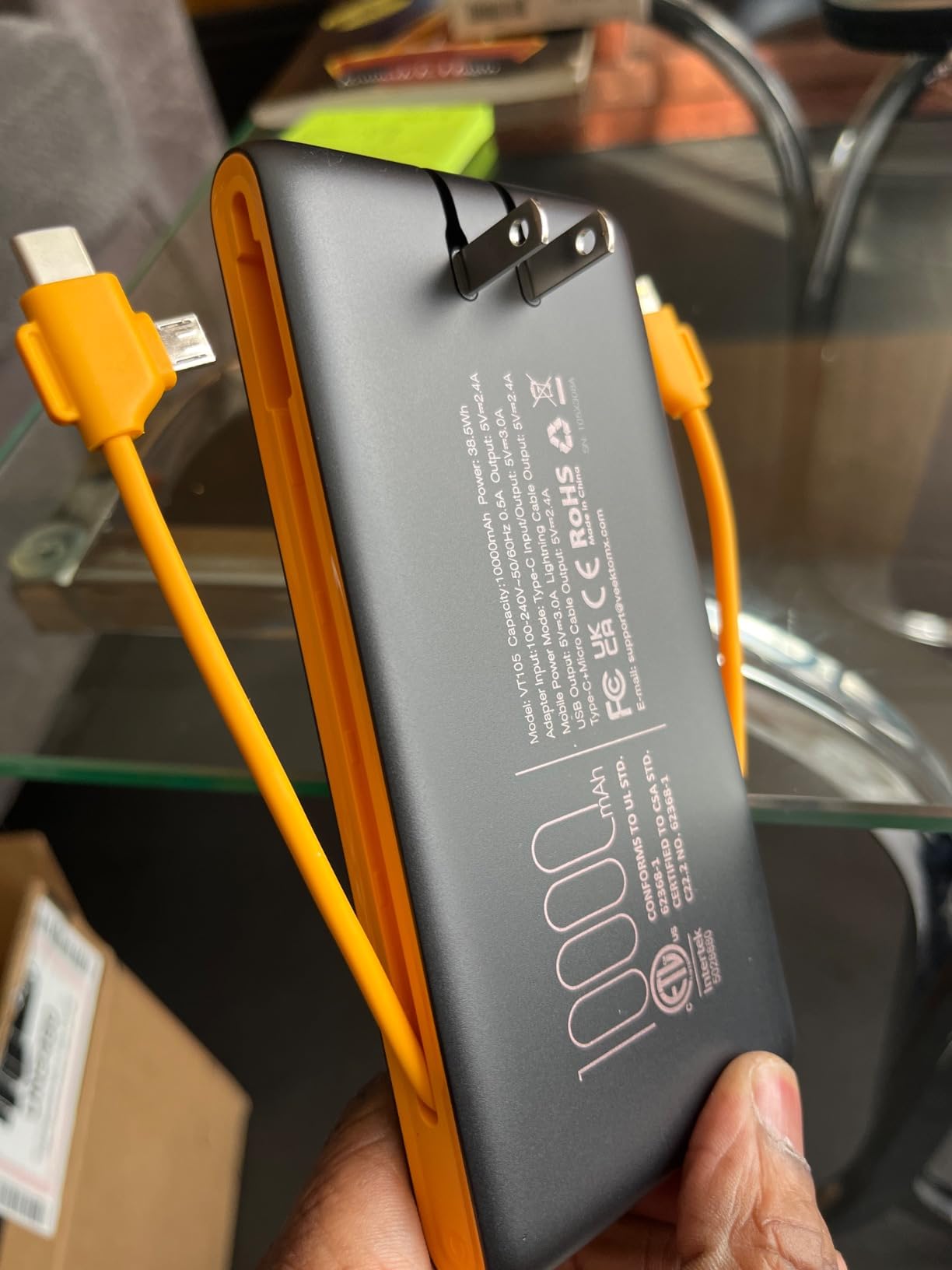 Portable Charger Power Bank Built in Cables and Wall Plug, 10000mAh iPhone Battery Pack Fast Charging, USB C External Slim Power Bank, Travel Essentials Compatible with iPhone 17 16 15 14 iPad, Black - Customer Photo 2