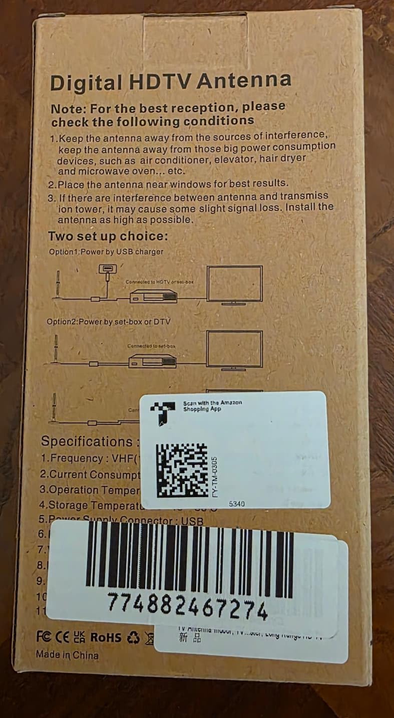 TV Antenna Indoor, Antenna for Smart TV, Support 4K 1080p with Signal Booster for Local Channels, 320 Miles Long Range Reception - 18ft (Dark Grey) - Customer Photo 2