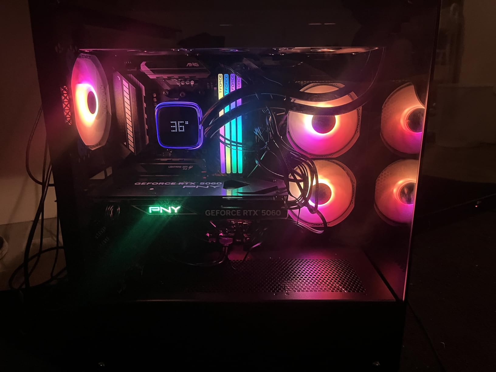 PNY NVIDIA GeForce RTX™ 5060 Epic-X™ ARGB OC Triple Fan, Graphics Card (8GB GDDR7, 128-bit, SFF-Ready, PCIe® 5.0, HDMI®/DP 2.1, 2-Slot, NVIDIA Blackwell Architecture, DLSS 4) Customer Review PNY NVIDIA GeForce RTX™ 5060 Epic-X™ ARGB OC Triple Fan, Graphics Card (8GB GDDR7, 128-bit, SFF-Ready, PCIe® 5.0, HDMI®/DP 2.1, 2-Slot, NVIDIA Blackwell Architecture, DLSS 4) - Customer Photo 1