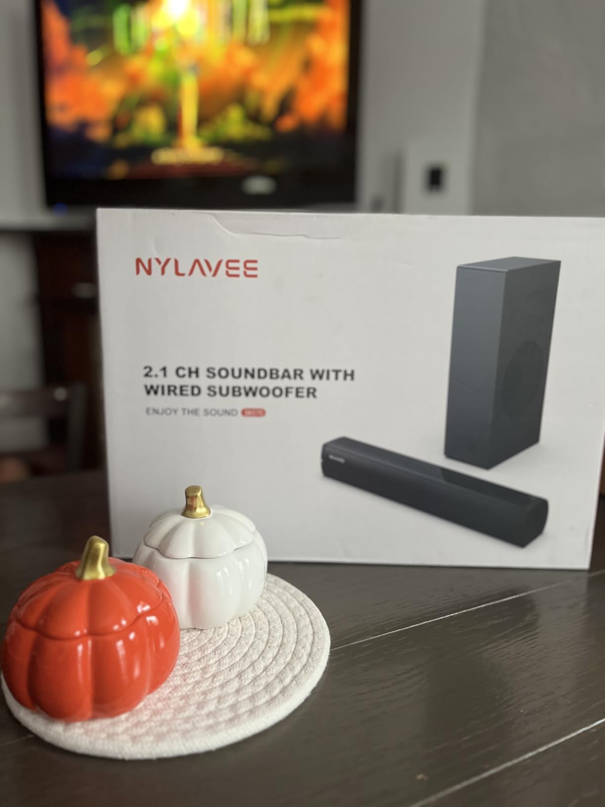 Nylavee Sound Bar - Hi-Fi Stereo Soundbar with Subwoofer, 80w Peak Power, Deep Bass Boost, 16-inch Small Bluetooth Sound Bar with HDMI-ARC, Coaxial, AUX Connection for TV, Computer, Projector - Customer Photo 1