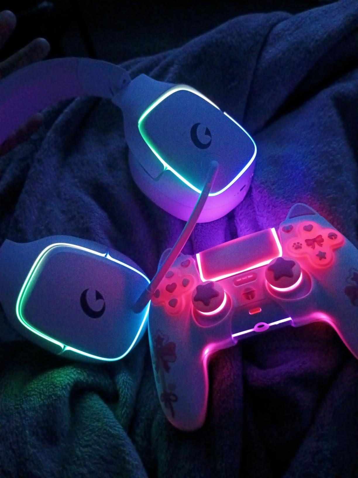 Wireless Pink White gradient Controller for PS5 Pro/PlayStation-5/PC/Mac/Steam Deck with Hall Effect joystick trigger/Back Paddles/Cool RGB/TURBO/headphone Jack - Built-in Speakers Support P-S5 Console Audio - Customer Photo 1