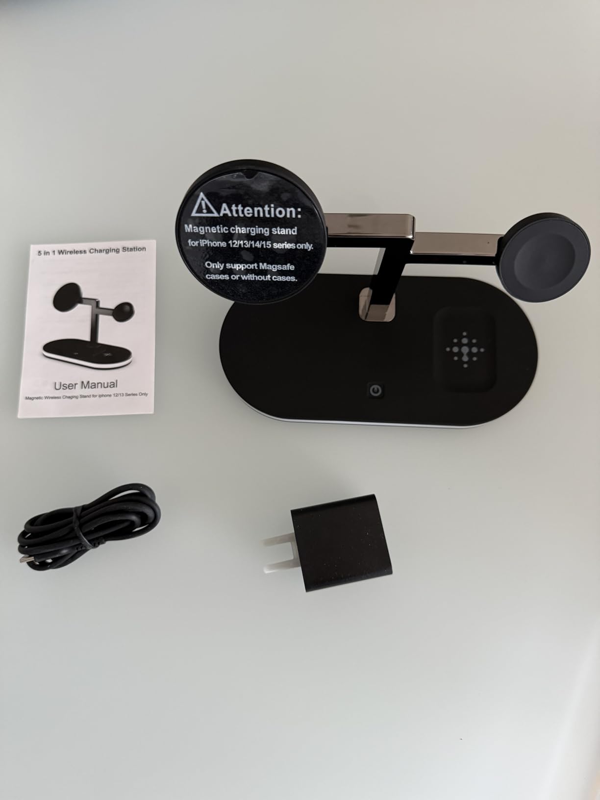 VBA 4 in 1 Wireless Charging Station for Apple MagSafe Charger,Fast Charging Magnetic Wireless Charger Stand with Night Light for iPhone 17 Air 16 15 14 13 12 Series,Apple Watch,AirPods Pro (Black) - Customer Photo 1