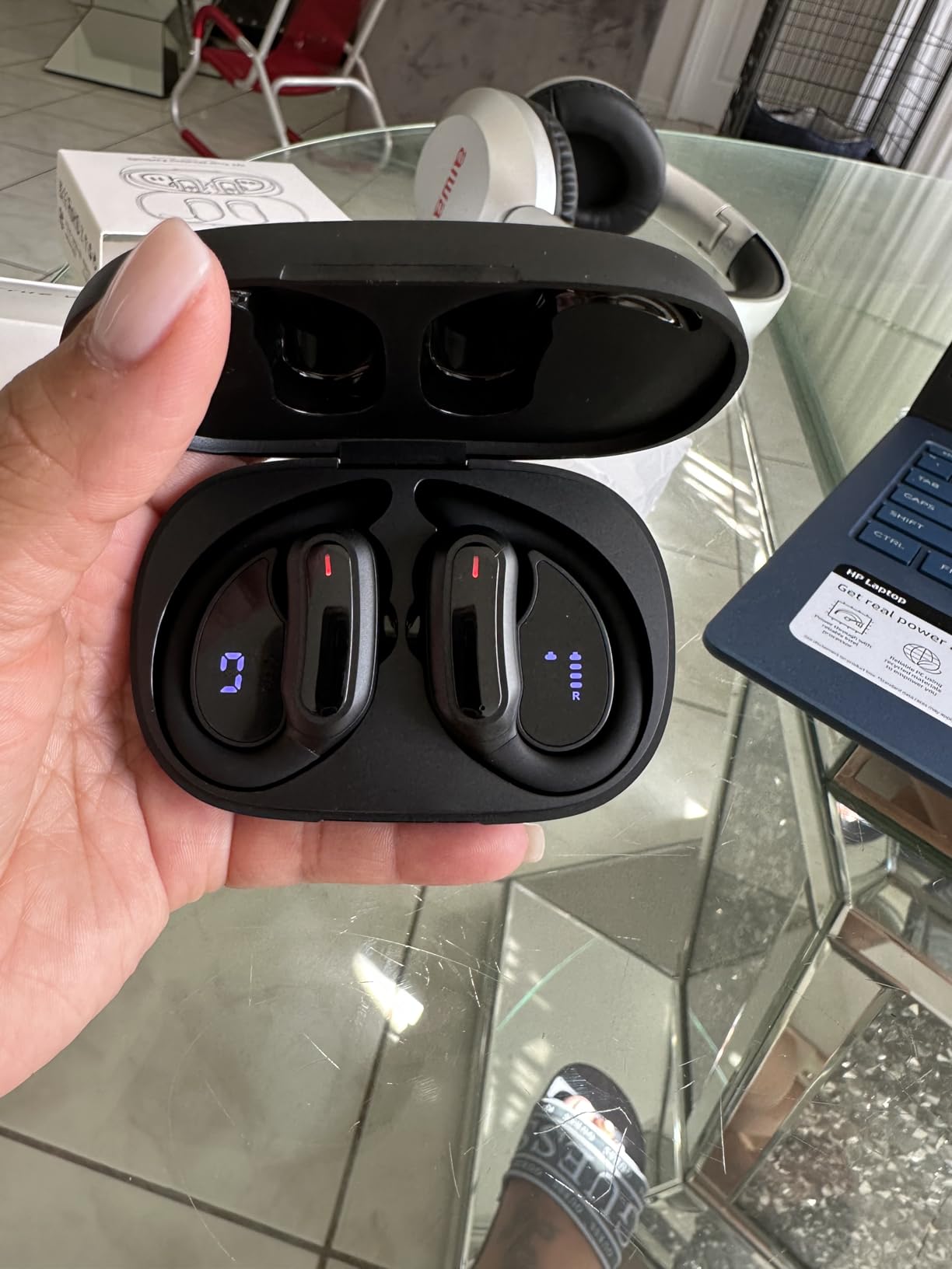 Open Ear Wireless Earbuds Bluetooth Headphones, 50Hrs Playtime Stereo Sound Earphones with IP7 Waterproof Ear Buds for Fitness/Travel - Customer Photo 1