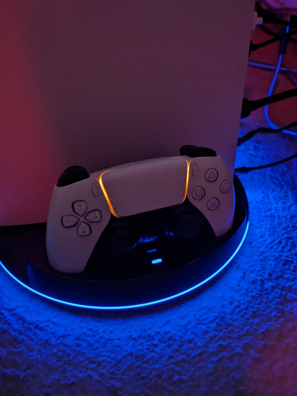 NEWDERY for PlayStation 5/Slim/Pro Console Stand, with Dual Charging Station for PlayStation 5 Controllers, Adjustable RGB Light, for PlayStation 5 Controller Charger Stand - Black - Customer Photo 1