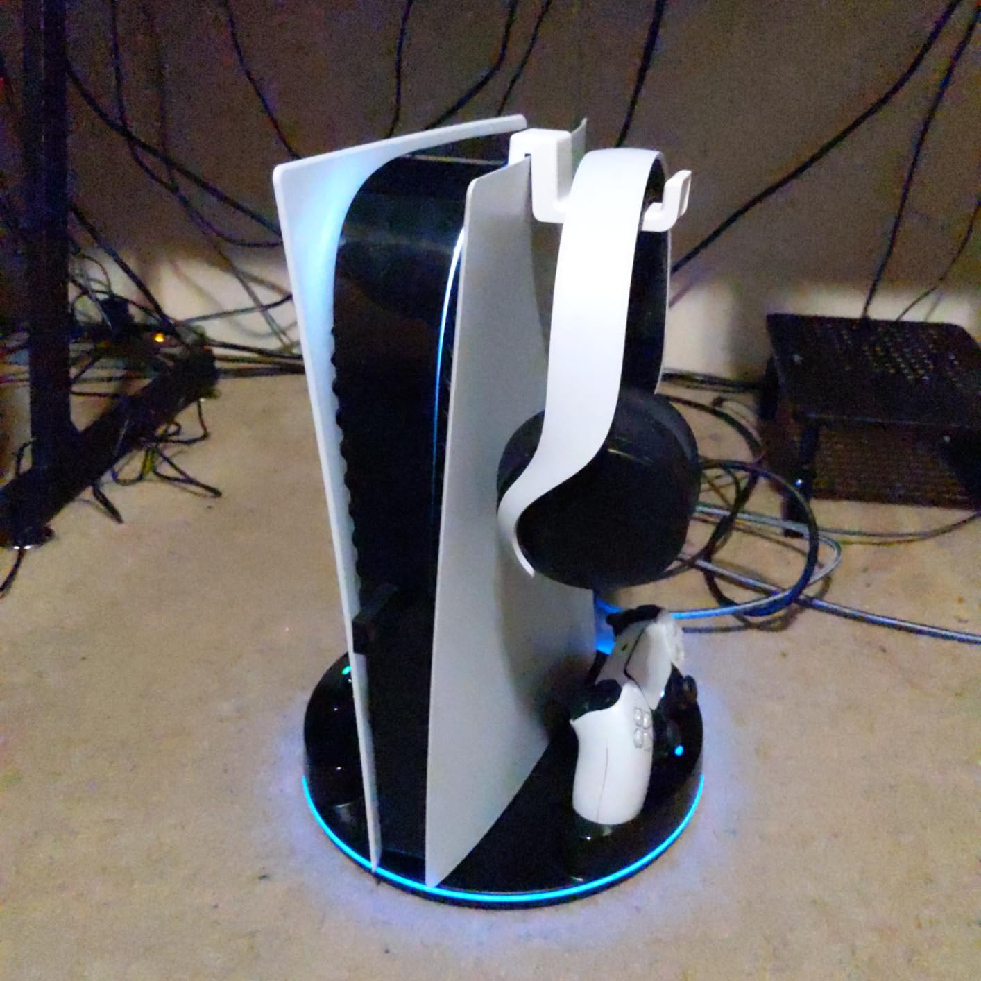 NEWDERY for PlayStation 5/Slim/Pro Console Stand, with Dual Charging Station for PlayStation 5 Controllers, Adjustable RGB Light, for PlayStation 5 Controller Charger Stand - Black - Customer Photo 2