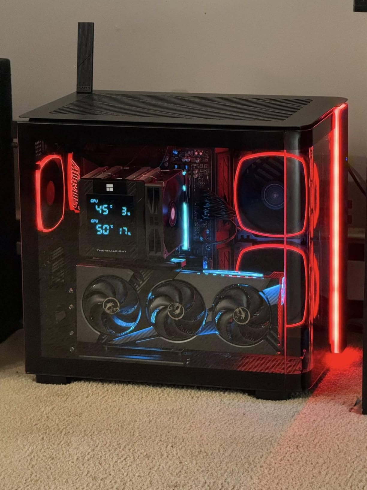 PCIE 5.0 Riser Cable with 3 Slots Vertical GPU Mount Bracket Kit, Gen 5 GPU Graphics Card Extension Cable, PCI-E 16X 128GB/s Compatible with PCIE 4.0 and WRX80/ 90E, RTX4090/ 5090/ RX7900XTX, 200mm Customer Review PCIE 5.0 Riser Cable with 3 Slots Vertical GPU Mount Bracket Kit, Gen 5 GPU Graphics Card Extension Cable, PCI-E 16X 128GB/s Compatible with PCIE 4.0 and WRX80/ 90E, RTX4090/ 5090/ RX7900XTX, 200mm - Customer Photo 2