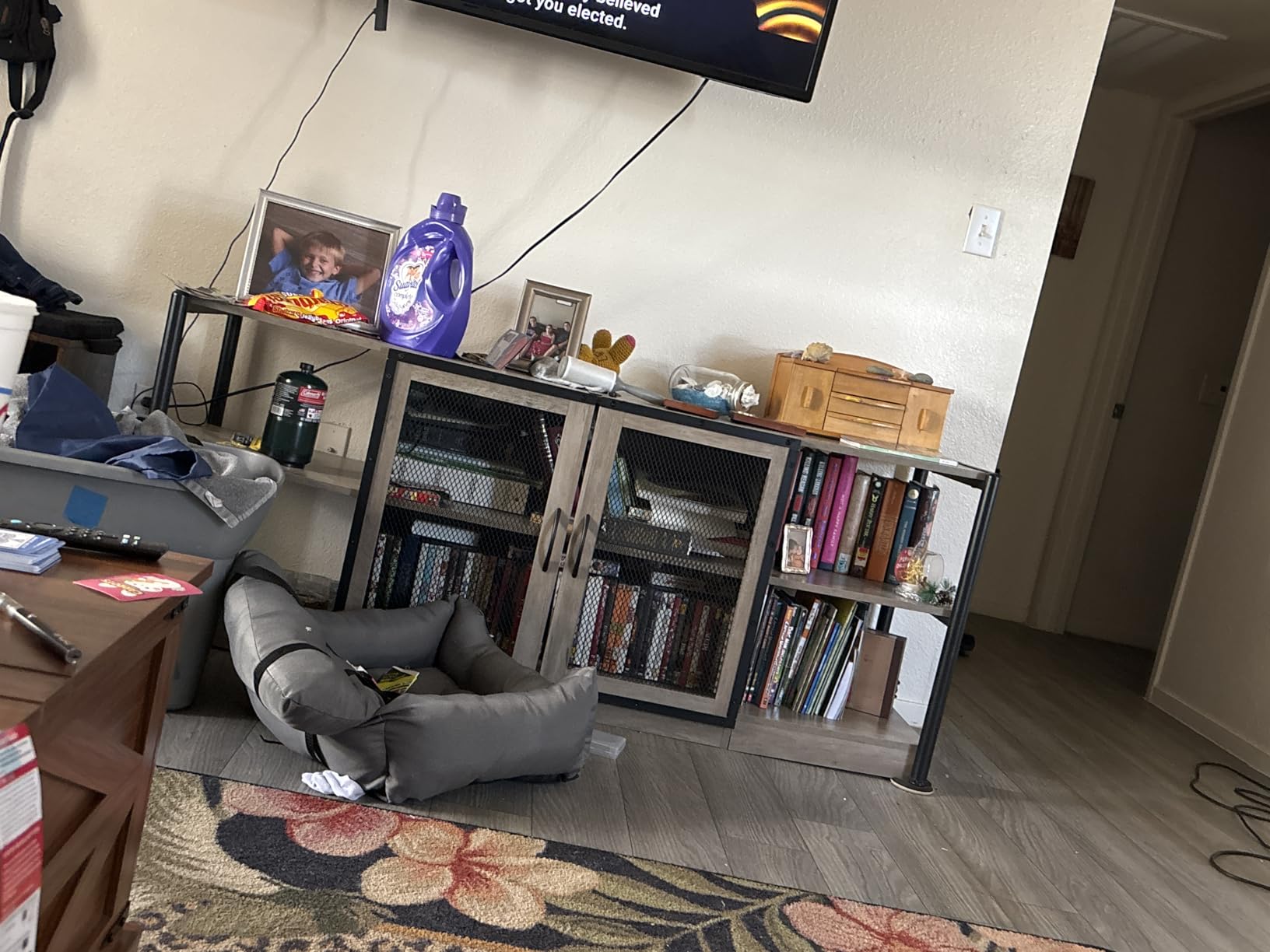 59'' Fireplace TV Stand with 3D Flame Electric Fireplace Heater, 34'' Tall Farmhouse TV Stand for 65 Inch TV, Entertainment Center TV Console with 2 Drawers, Sliding Barn Door for Living Room - White Customer Review 59'' Fireplace TV Stand with 3D Flame Electric Fireplace Heater, 34'' Tall Farmhouse TV Stand for 65 Inch TV, Entertainment Center TV Console with 2 Drawers, Sliding Barn Door for Living Room - White - Customer Photo 3