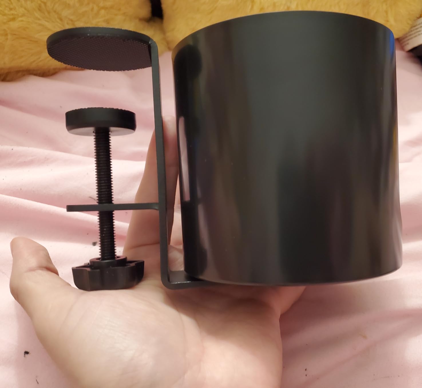 360° Deep Desk Cup Holder with Extra Wide Clamp, Anti-Spill Clip on Cup Holder for Desk, Rotating Table Mug Holder for Office & Gaming Accessories to Hold Stanley YETI Bottles - Customer Photo 1