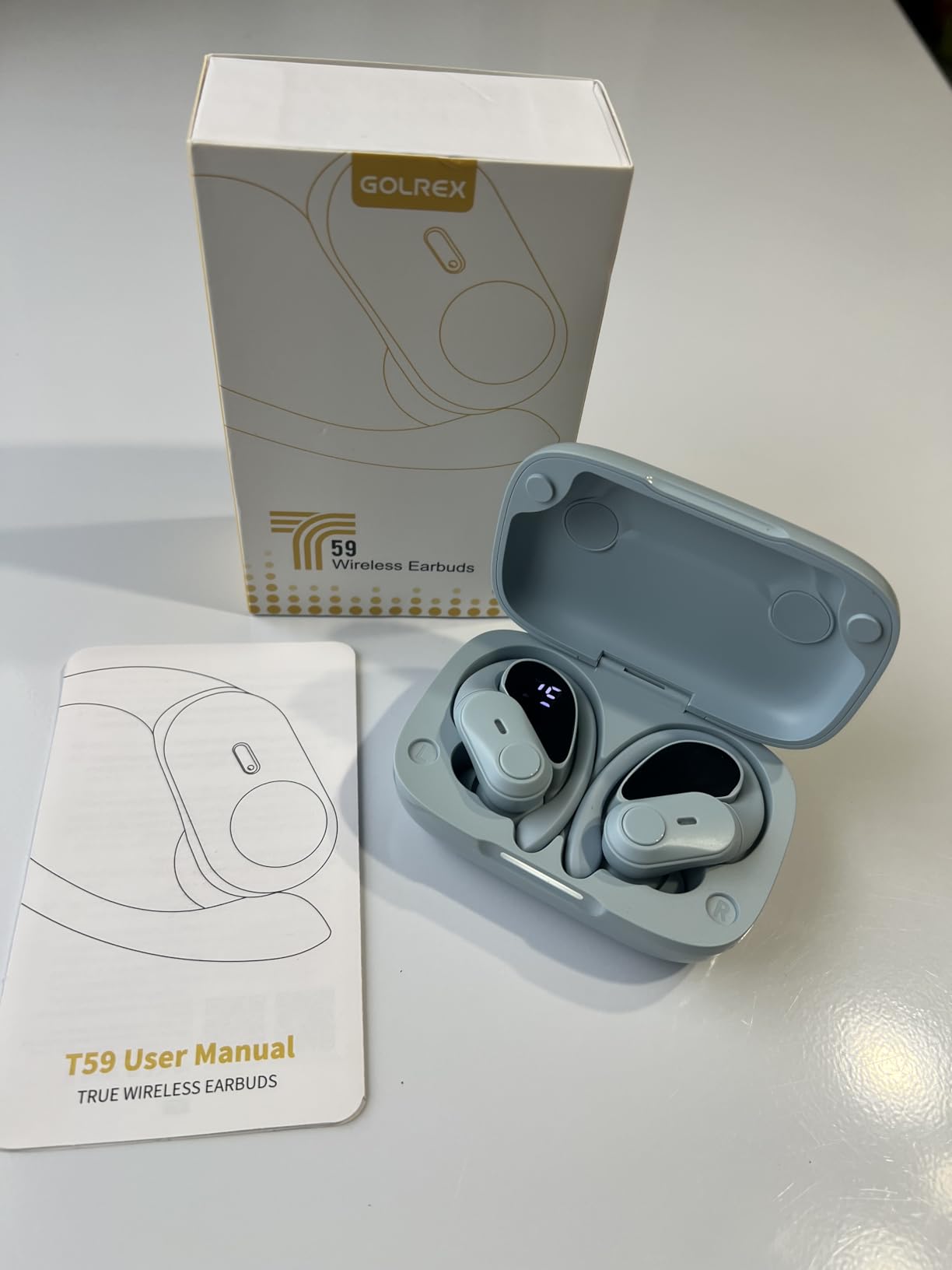 GOLREX Active Noise Cancelling Ear Buds Wireless Earbuds Bluetooth Headphones with 80H Playtime LED Display Charging Case, Over Ear Earphones with Hooks for Sports Running Gym Workout Black - Customer Photo 2