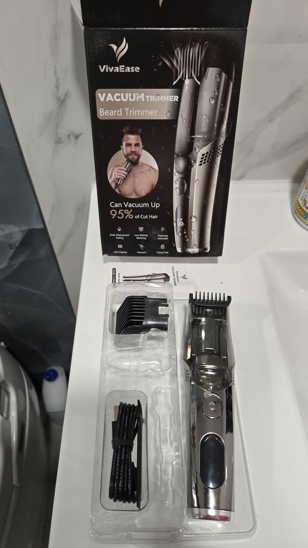 Vacuum Beard Trimmer for Men, New Version Adjustable Precision Trimming Length with 2 Comb, Electric Cordless Vacuum Trimmer for Beard, Waterproof and Rinses Easy, Blades for Skin fit - Customer Photo 3