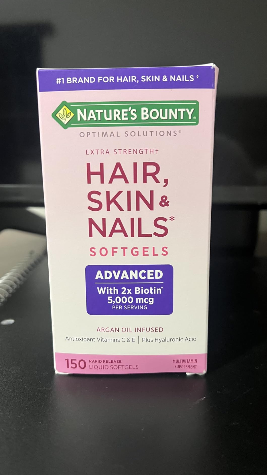 Nature's Bounty Advanced Hair, Skin & Nails, Argan-Infused Vitamin Supplement with Biotin and Hyaluronic Acid, 150 Rapid Release Softgels, 50 Total Servings - Customer Photo 1