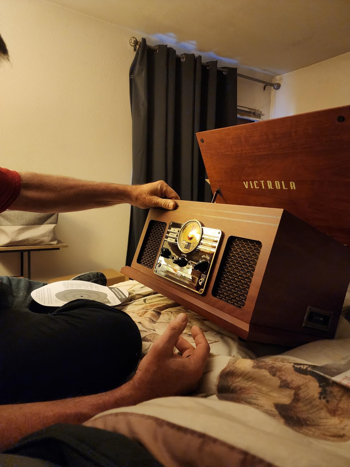 Victrola The Quincy 6-in-1 Bluetooth Record Player & Multimedia Center with Built-in Speakers – 3-Speed Turntable, CD & Cassette Player, AM/FM Radio, Wireless Music Streaming (Mahogony) - Customer Photo 2