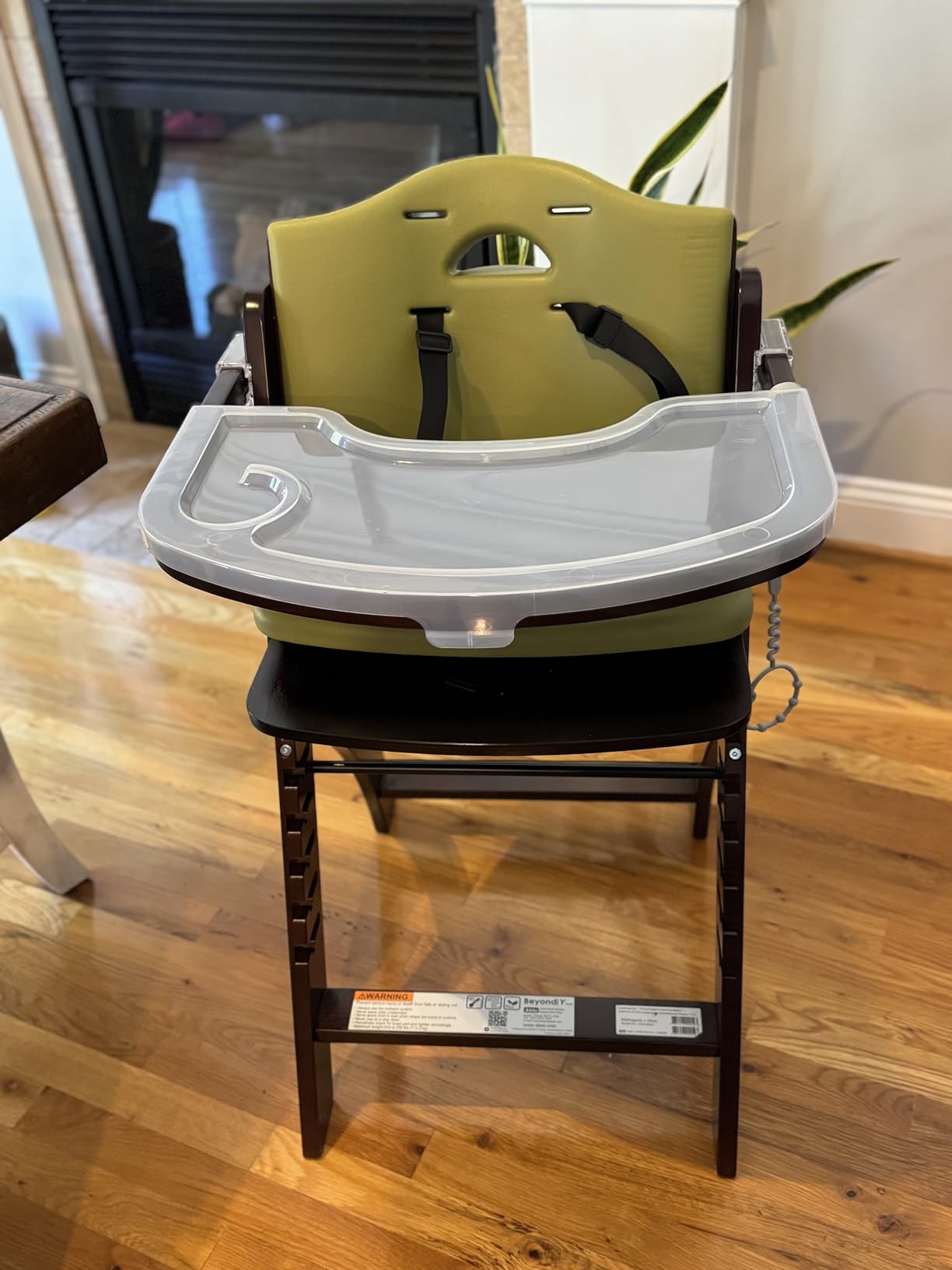 Abiie Beyond Junior Wooden High Chair with Tray - Adjustable and Convertible High Chair for Babies and Toddlers - 6 Months to 250 Lb - Water Resistant - Natural Wood/Black Pearl Cushion - Customer Photo 1