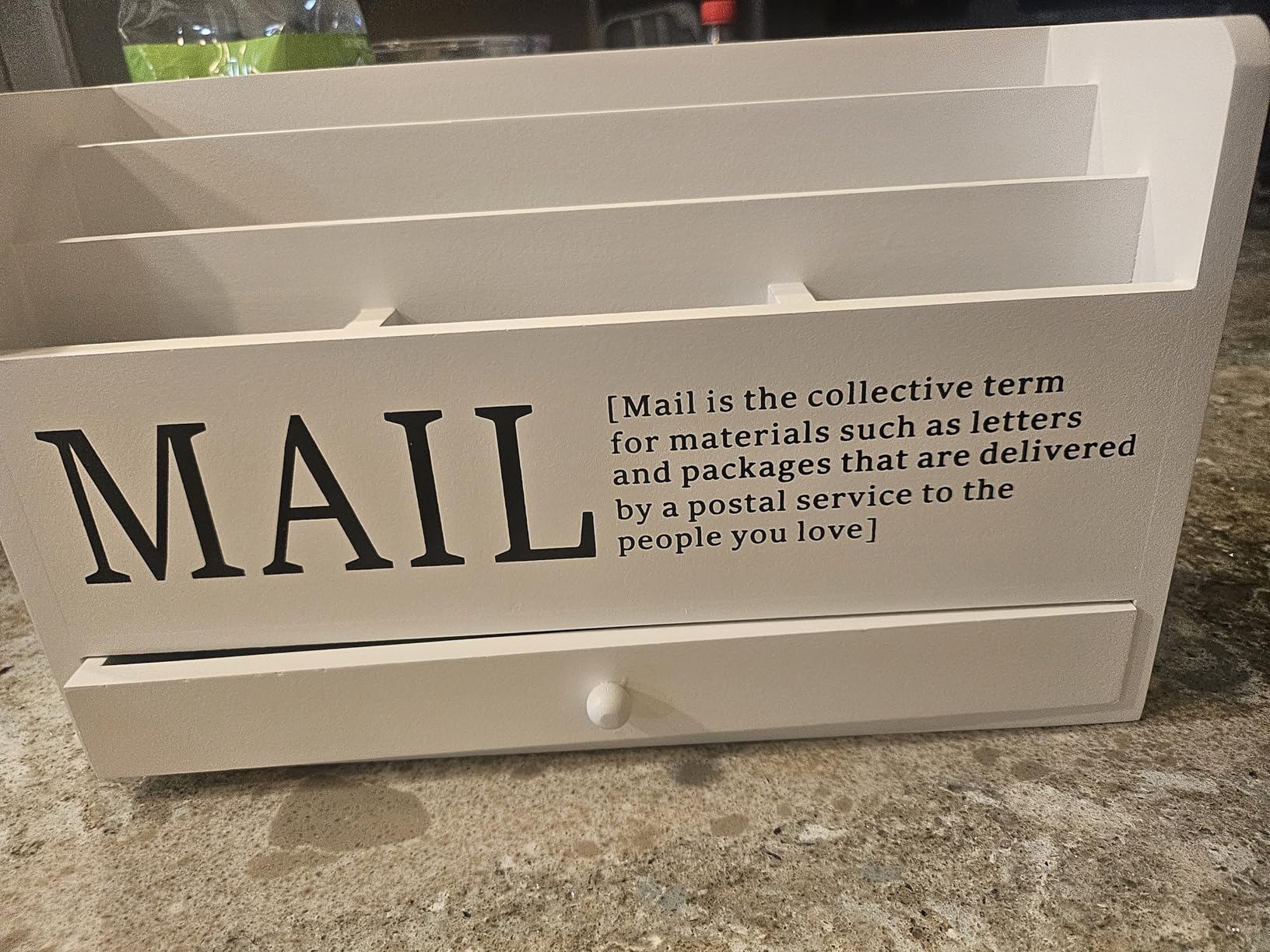 Juvale White Wooden 3 Tier Desktop Mail Organizer with Drawer - Wall Mounted Mail Holder Box for Countertop, Office, Files, Bills & Letters (11 In) - Customer Photo 1