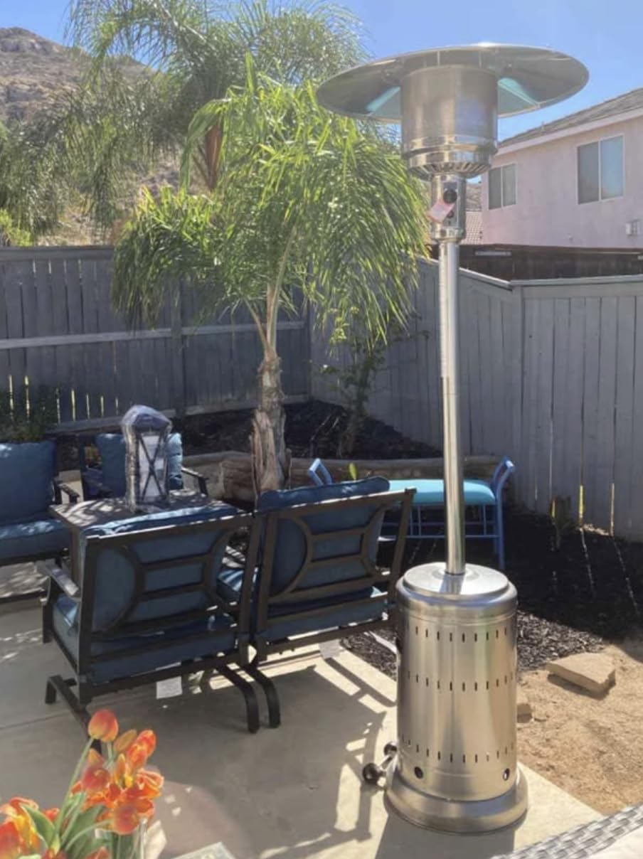 Amazon Basics 46,000 BTU Outdoor Propane Patio Heater with Wheels, Commercial & Residential, Slate Gray, with Water Tank, 32.1 x 32.1 x 91.3 inches (LxWxH) - Customer Photo 1