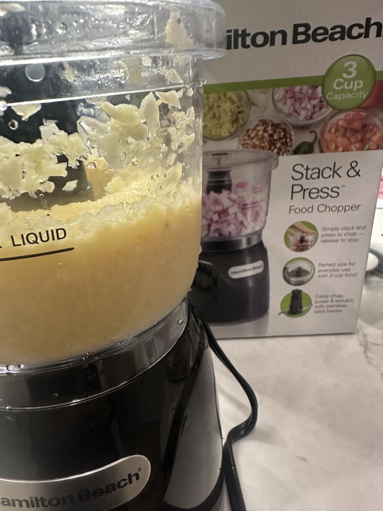 Hamilton Beach Electric Vegetable Chopper & Mini Food Processor, 3-Cup, 350 Watts, for Dicing, Mincing, and Puree, Black (72850) Customer Review Hamilton Beach Electric Vegetable Chopper & Mini Food Processor, 3-Cup, 350 Watts, for Dicing, Mincing, and Puree, Black (72850) - Customer Photo 1