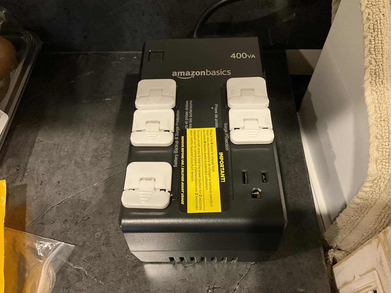 Amazon Basics UPS Battery Backup & Surge Protector 400VA/255W, 6 Outlets, Standby Uninterruptible Power Supply, for Power Outage Protection, Compact, Black - Customer Photo 3