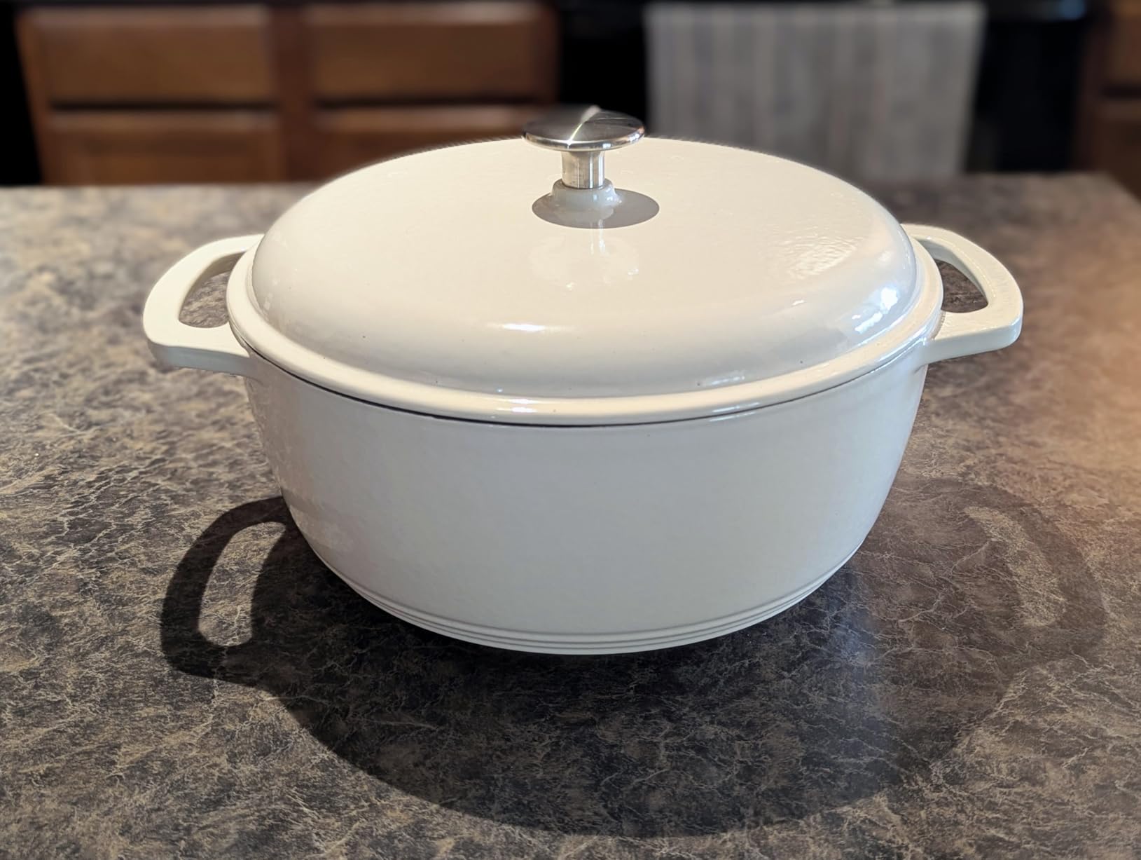 Amazon Basics Cast Iron Dutch Oven Pot with Lid, Enameled, Round, Dual Handles, Heavy-Duty, Medium, 6-Quart, Blue Customer Review Amazon Basics Cast Iron Dutch Oven Pot with Lid, Enameled, Round, Dual Handles, Heavy-Duty, Medium, 6-Quart, Blue - Customer Photo 1