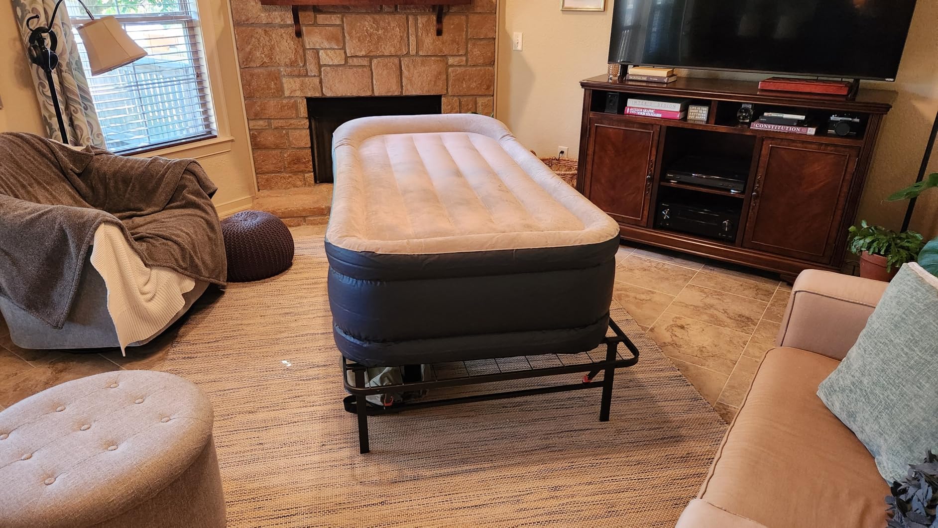 Amazon Basics Bed Frame with Storage, Foldable Metal Platform, Sturdy Steel, No Box Spring Needed, 14-inch High, Tool-Free Setup, Queen Size, Black - Customer Photo 2