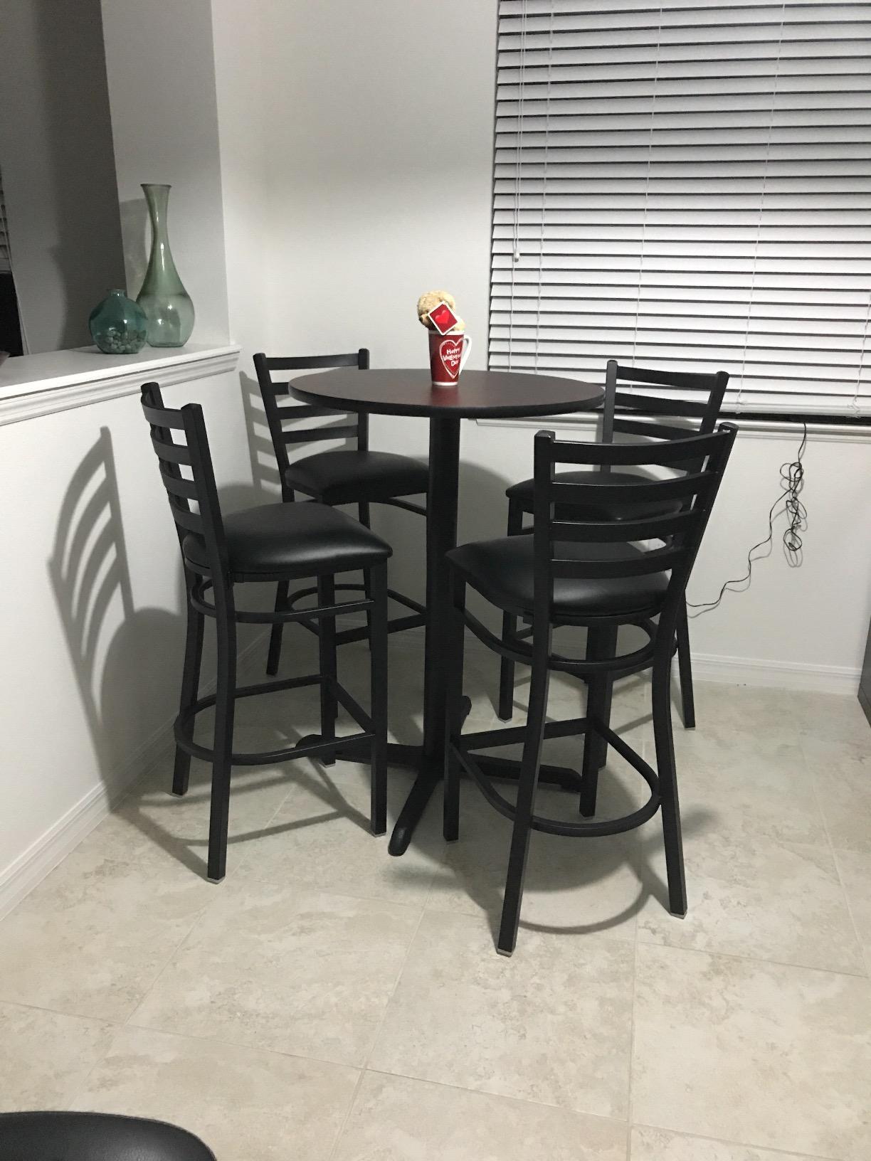 Flash Furniture 30'' Round Black Laminate Table Set with X-Base and 4 Ladder Back Metal Barstools - Black Vinyl Seat - Customer Photo 1