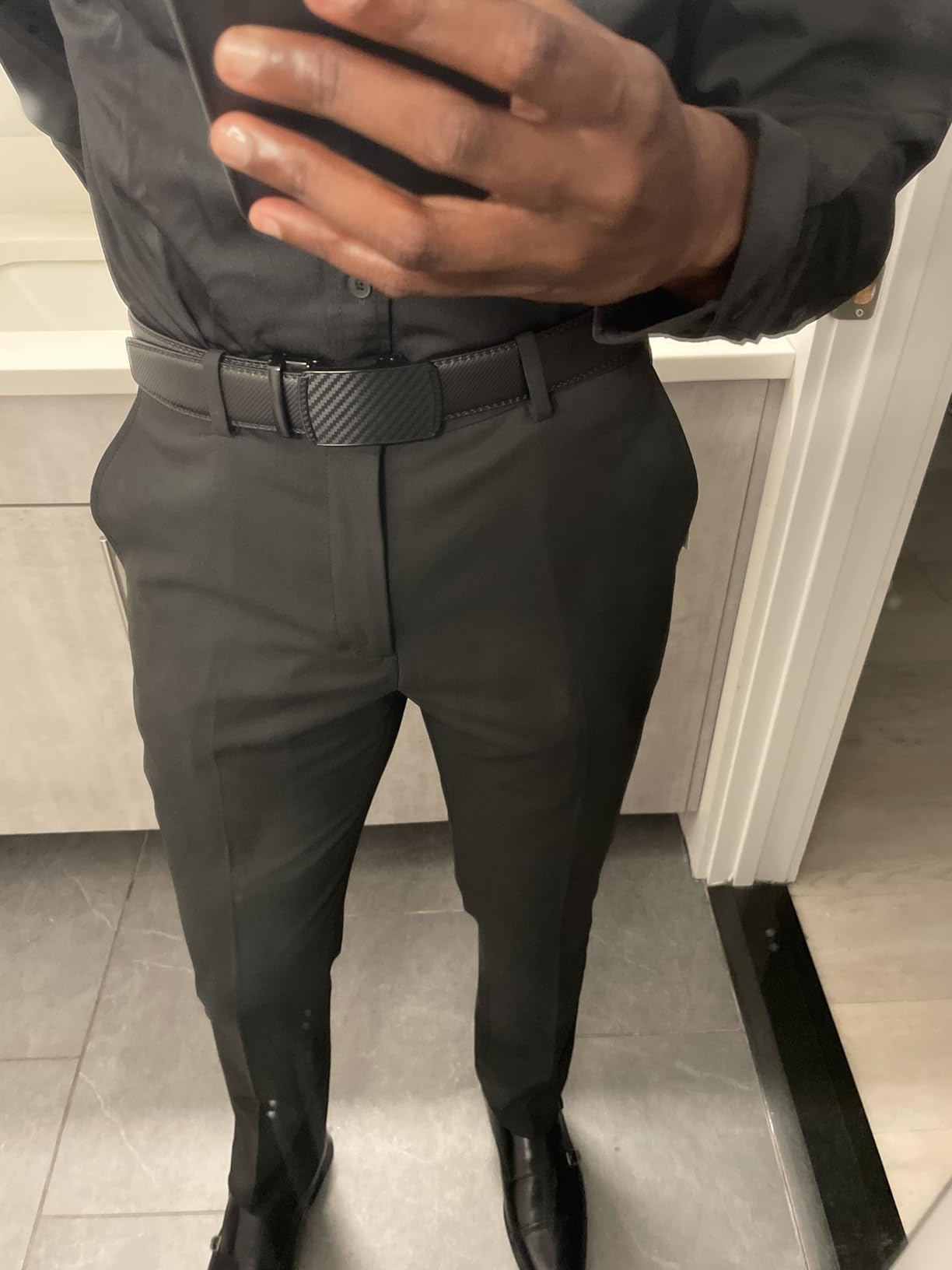 BULLIANT Men's Belt,Slide Ratchet Belt For Gift Men Dress Pant Shirt Oxfords,Trim To Fit - Customer Photo 2