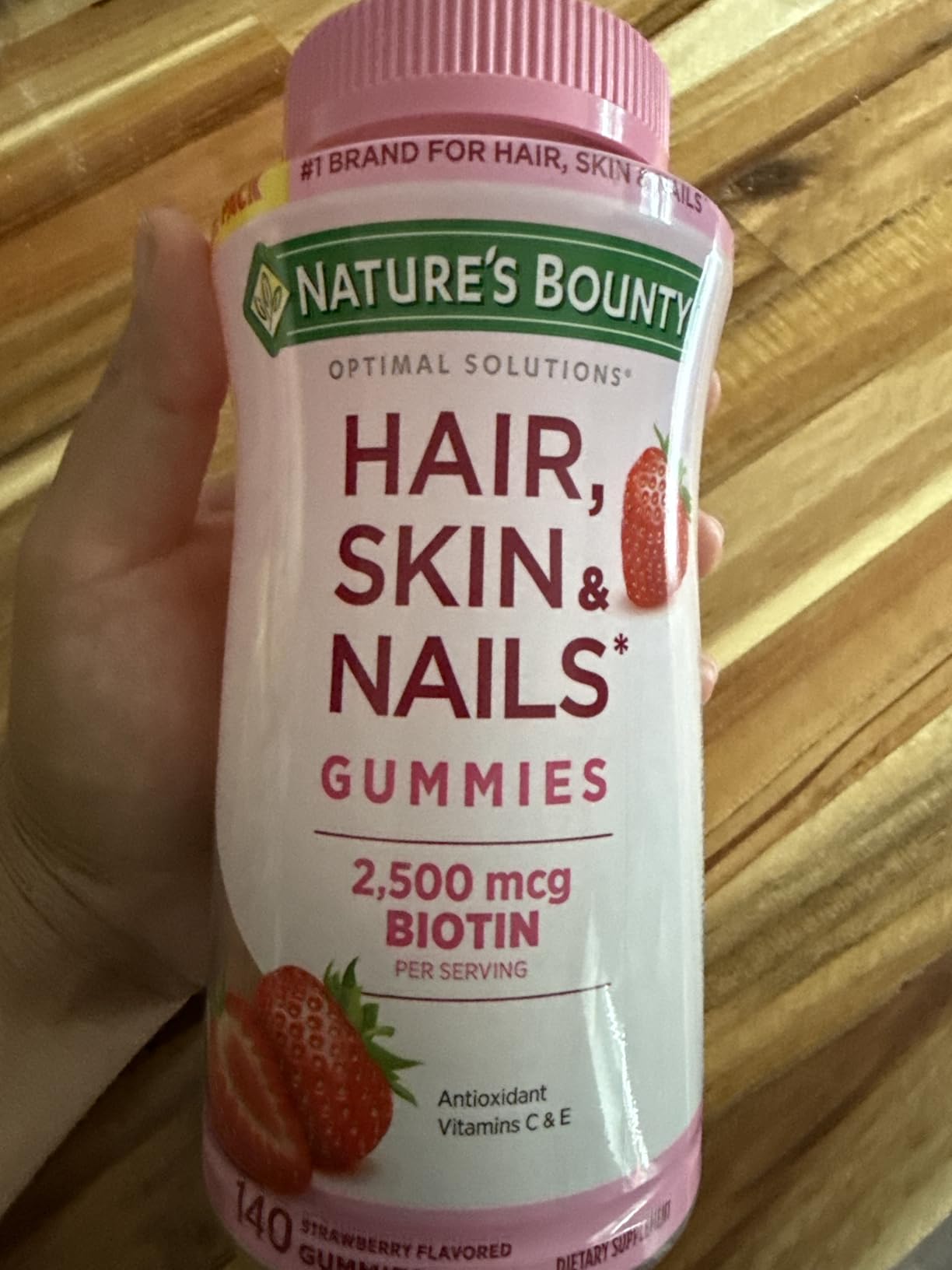 Nature's Bounty Hair, Skin & Nails with Biotin, Strawberry Gummies Vitamin Supplement, Supports Hair, Skin, and Nail Health for Women - Customer Photo 2