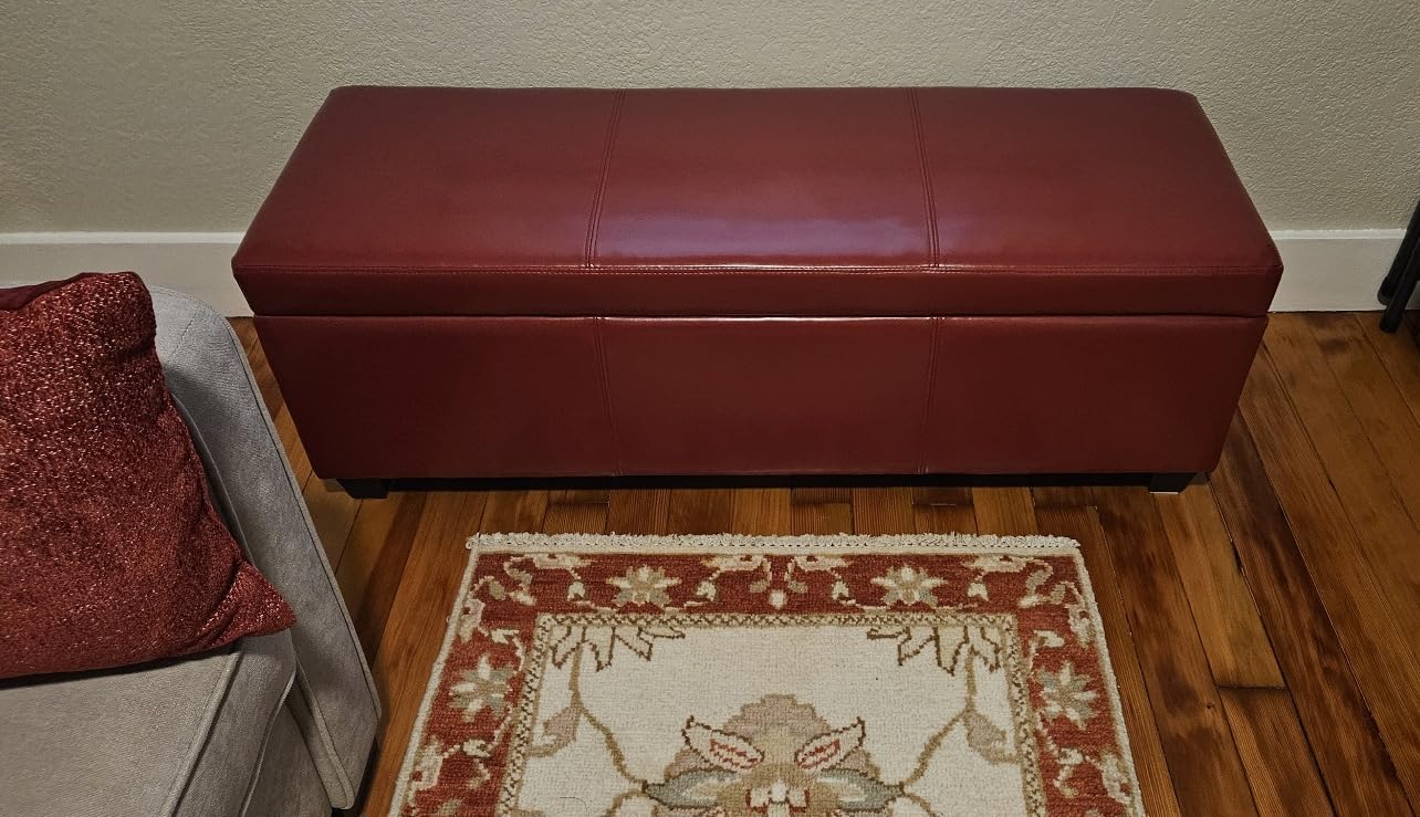 BELLEZE Storage Faux Leather Ottoman, 47 Inch Bench Bedroom Bench with Safety Close Hinge, Extra Long Ottoman with Storage for Living Room, Entryway, Hallway, Foot Rest, Support 300lbs - Rustic Gray - Customer Photo 1