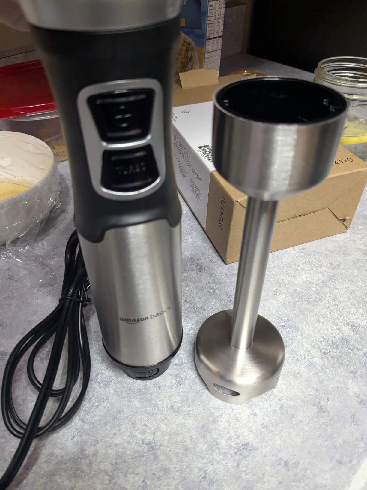 Amazon Basics Multi-Speed Immersion Hand Blender for Kitchen Mixing, Smoothies, Soups, 500 Watt Powerful, Silver Customer Review Amazon Basics Multi-Speed Immersion Hand Blender for Kitchen Mixing, Smoothies, Soups, 500 Watt Powerful, Silver - Customer Photo 2