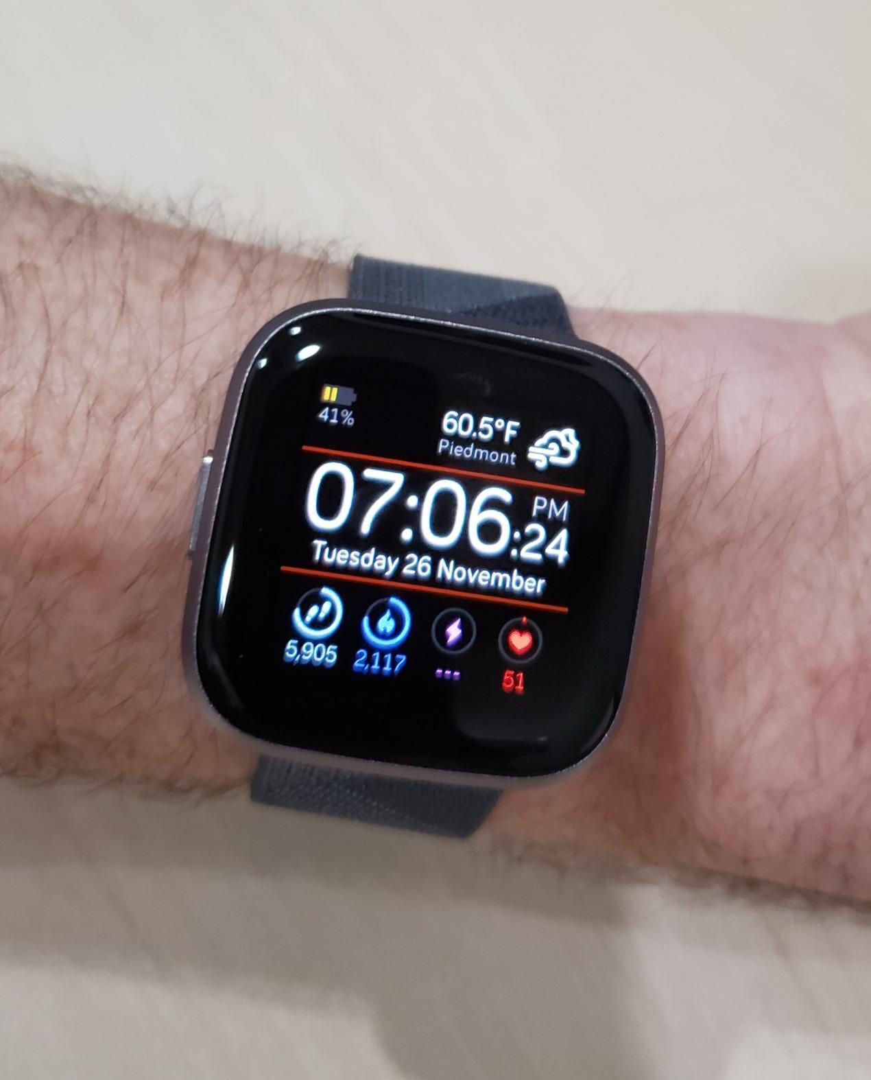 Fitbit Versa 2 Special Edition Health and Fitness Smart Watch with Heart Rate, Music, Alexa Built-In, Sleep and Swim Tracking, Navy and Pink Woven/Copper Rose, One Size (S and L Bands Included), 2.3 - Customer Photo 1