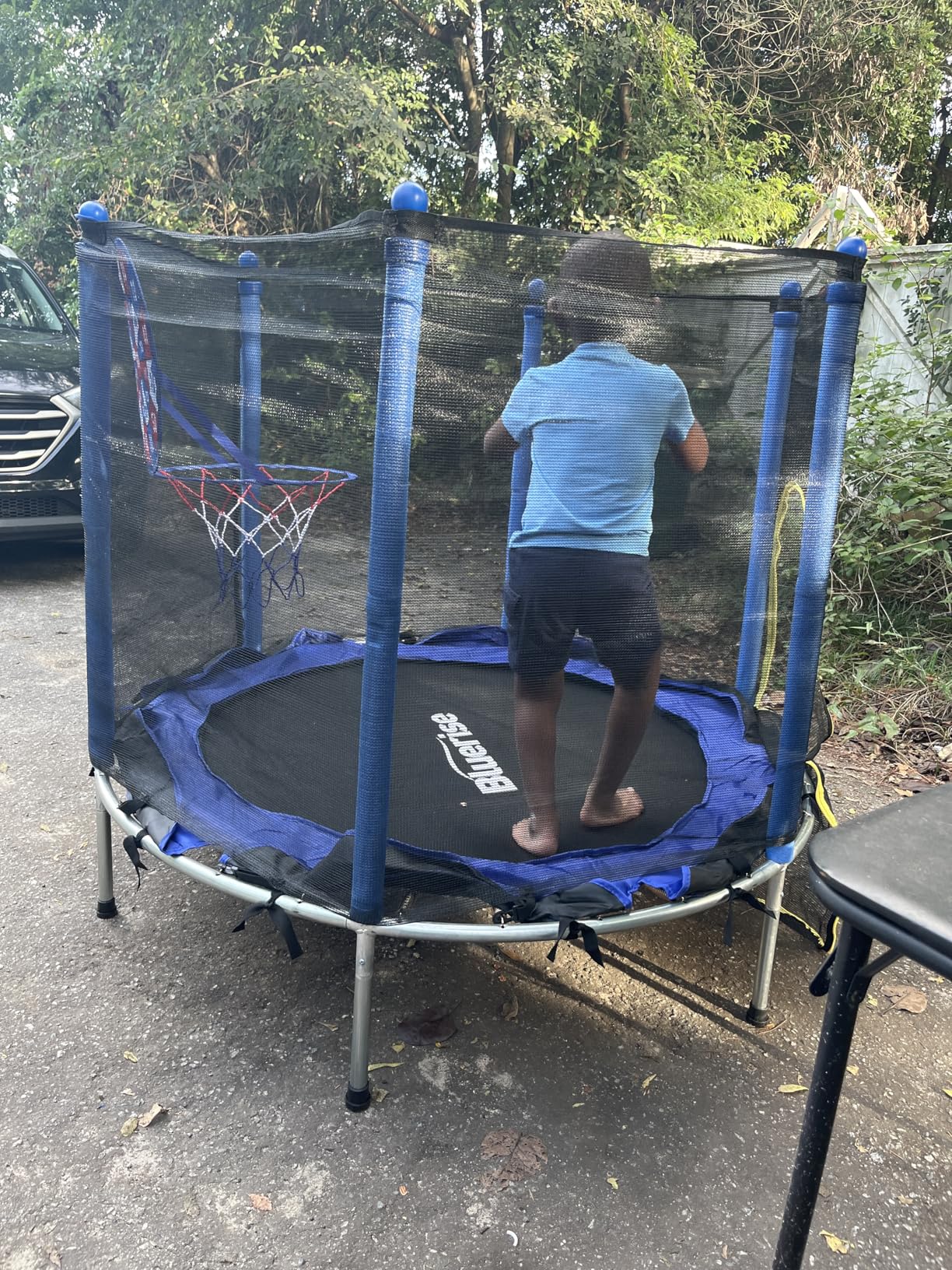 BLUERISE 55IN 6FT Toddler Trampoline for Kids Indoor Outdoor Play for Kids Trampoline Basketball Hoop Attachment with Enclosure Net Easy to Assemble - Customer Photo 1