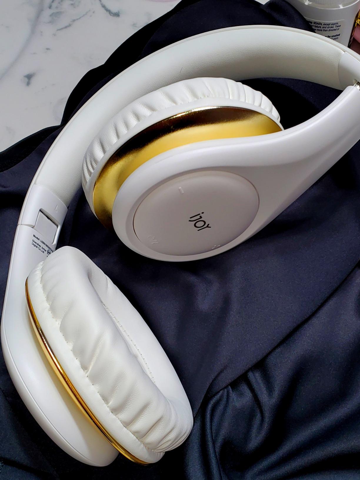 iJoy ISO Bluetooth 5.0 Wireless Over Ear Foldable Stereo Headphones with 30 Hours Battery and Built-in Microphone, (White/Gold) - Customer Photo 2