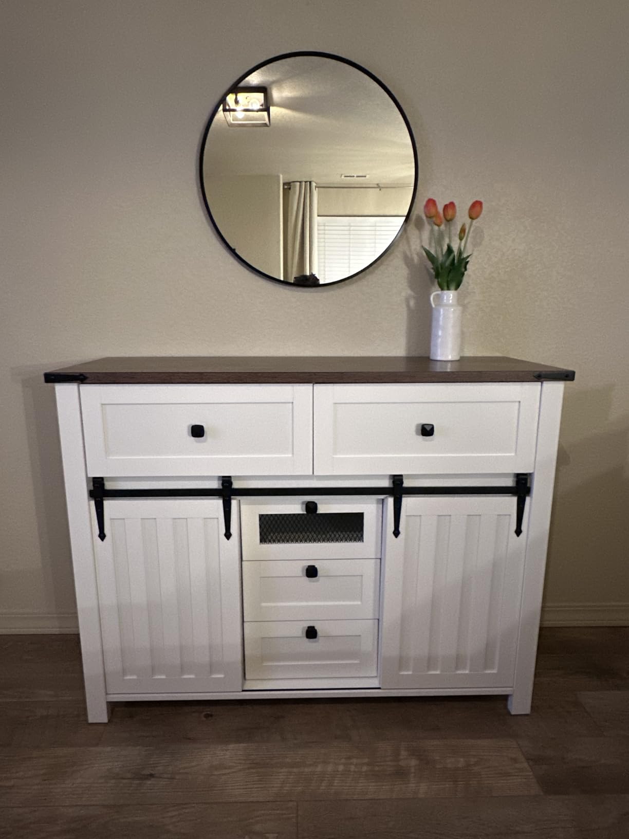 Round Mirror, Black Round Mirror 24 inch, Circle Wall Mirrors Metal Frame, Circular Mirrors for Wall, Living Room, Bathroom, Vanity, Entryway, Hallway. - Customer Photo 1