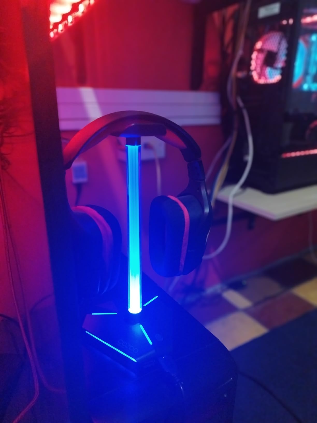 RGB Headphone Stand with USB Charger COZOO Desktop Gaming Headset Holder Hanger with 3 USB Charger and 2 Outlets - Great for Gaming, DJ, Wireless Earphone Display,Gamer PC Accessories Boyfriend Gifts - Customer Photo 2