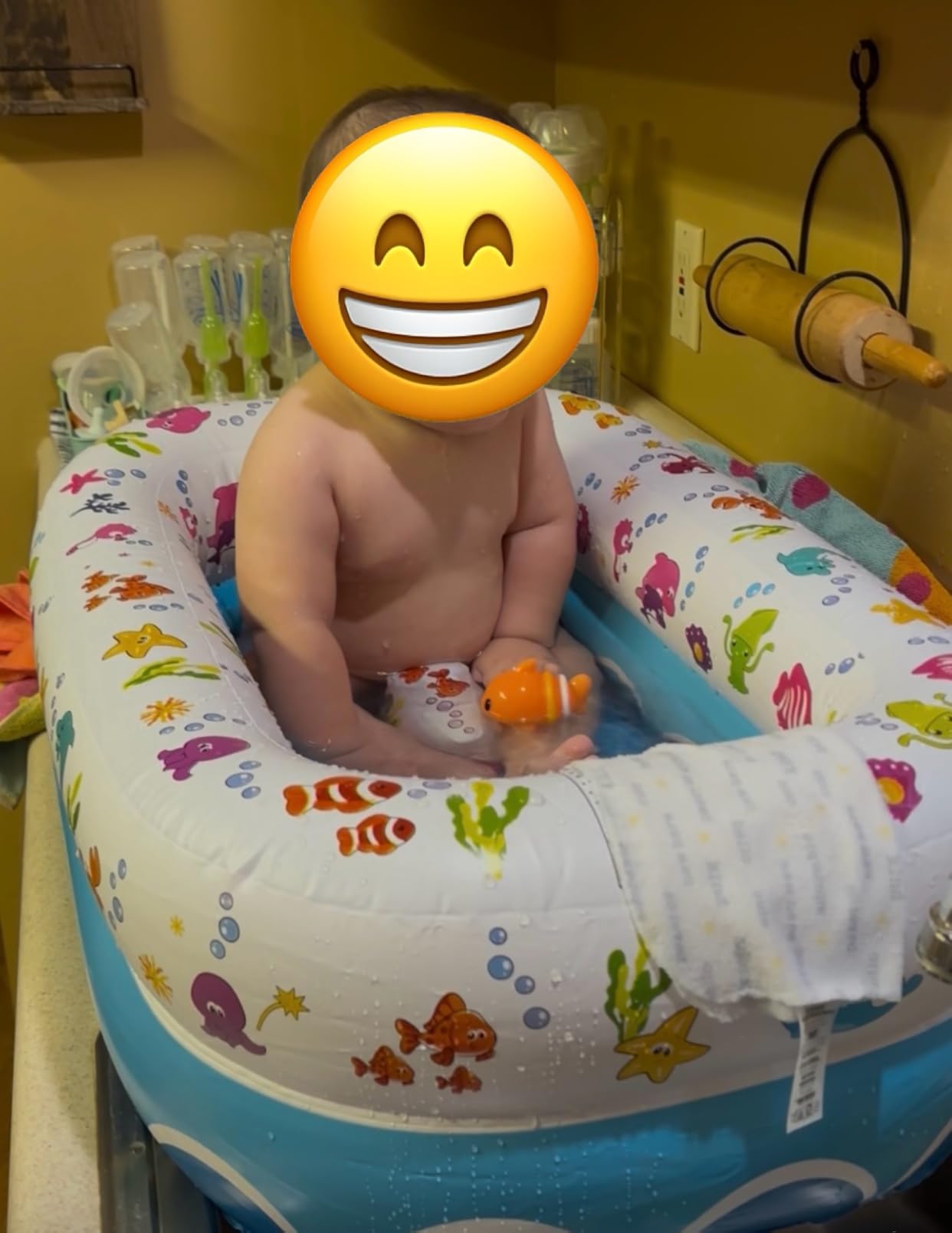 Mommy's Helper Inflatable Under The Sea Baby Bathtub, Collapsible Safe Baby Bath Tub with Anti-Sliding Saddle Horn Seat, Must Have Travel Toddler Bath, Portable Bathtub Recommended Months 6 to 24 - Customer Photo 2